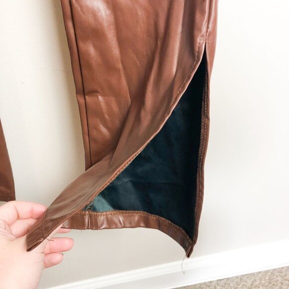 S Betro High Rise Brown Faux Leather Split Hem Leggings Small - Picture 8 of 10